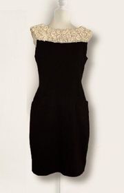 𝅺TAYLOR Black Dress with Contrast rosette neckline