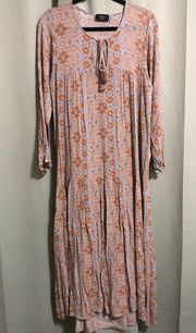 Boho Print 3/4 Sleeves Maxi Dress