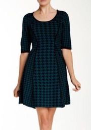 Blue & Black 1/2 Sleeve Houndstooth Sweater Dress