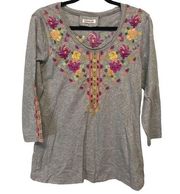 Paparazzi gray‎ floral embroidery cotton top size M