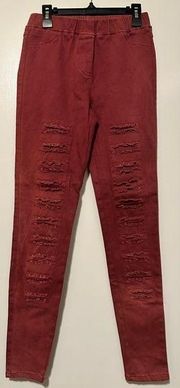 Umgee maroon distressed elastic waist jeggings size S