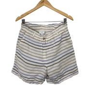 J Jill Linen Blend Cuffed Shorts Striped White Blue High Rise Casual Womens S