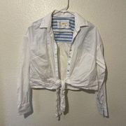 Maeve x Anthropologie White Button down Tie-Front Crop Long Sleeve Shirt Size 0