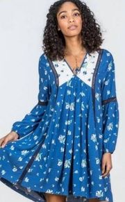Matilda Jane Day Tripping Blue Floral Flowy Knee Length Dress Boho Women’s Sz M