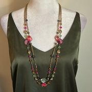 Multi-Layered Gold Chain Station Necklace with Shell and Faceted Colored Beads