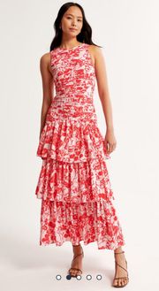 High Neck Ruched Tiered Gown