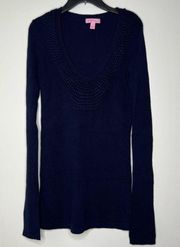Lilly Pulitzer Roberts Wool Blend Tunic Sweater Size XS Navy Blue please Read