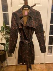 Women's Solitaire Paisley Trench Coat Size M Black Brown