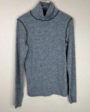 Something Navy Tee Top Women's Small Gray Long Sleeve Contrast Stitch Mock Neck