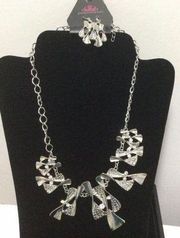 Twisted Hour Glass Design Silver Tone Rhinestone Necklace