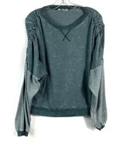 Buckle Gimmicks Green Ruched Drop Shoulder Acid Wash Mixed Media Sweatshirt M