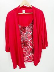 Blair Women's Red Graphic Printed Built-in Cardigan Blouse Top Shirt Size 3XL