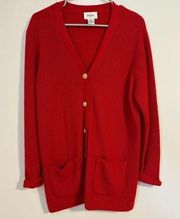 Neiman Marcus VINTAGE 100% cashmere red knit gold button cardigan