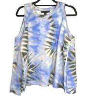 Boston Proper Pullover Tie Dye Cold Shoulder Crew Neck Shirt, Sweater Top Blue M