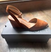 Cognac Suede Pointed Toe Wedges