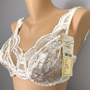 Vintage New Delicates Bra 34D Sheer Ivory Lace Unlined Mesh Net Dots USA 3157