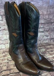 Trennis Leather Lizard Print Western Boots Pointed Toe Women's Size 7