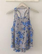 Kate Spade Blue Floral and Stripe Ruffle Trim Racerback Tank Top