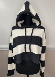 Arizona Fuzzy Stripe Cropped Sweater with Hood Size Small