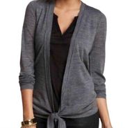 Vertigo Paris Gray Wrap Tie Front Merino Wool Open Front Cardigan Sweater M NWT