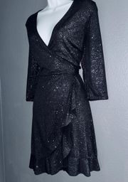 New w Tags . Black Sparkle Ruffle Wrap Evening Party Dress Womens size Medium