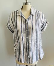 Striped Button Down Short Sleeve Shirt- Size Small