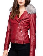 Faux Leather Jacket Faux Fur Size Medium Red Hooded