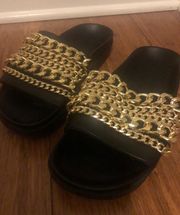 Kendall + Kylie Chain Black Slides