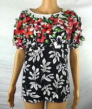 Victoria Jones Vintage Floral Falling Leaves Print T Shirt Dolman Sleeve NWT PM