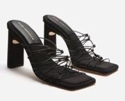 NIB Good American Strappy Square Toe Mule Faux Leather Sandal 7 Black