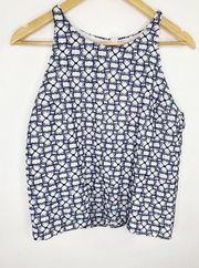 Miami Blue White Printed Sleeveless High Neck Tank Top Women's Size Medium M