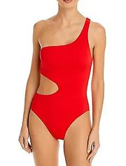 Aqua One Shoulder Cut Out One Piece Swimsuit Red Large L