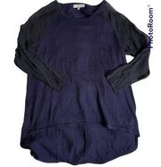 SANDRO Paris Wool Silk Mesh 3/4 Sleeve Sweater Top Lightweight Purple Black 1