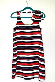 Final Touch dress Bow Shoulder Red White Blue Striped  Sleeveless Scoop Sheath