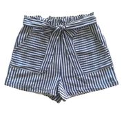 MI AMI-STRIPED PAPER BAG SHORTS