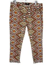 Lucky & Blessed Jeans Womens 16 Red Pink Multi Aztec Print Ankle Southwestern