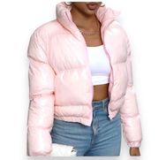 Women’s Size Medium Pink Shiny Polyester Cropped Puffer Jacket