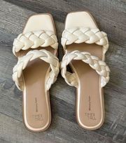 Time and Tru Cream Braided Two Band Sandals Memory Foam Size 9