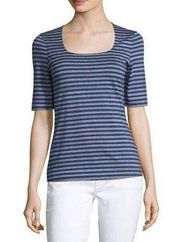 Lafayette 148 New York Square-Neck Blue & White Striped Tee Size XL