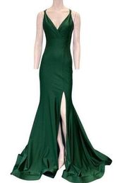Jessica Angel 314 V-neck High Leg Slit Strappy Back Gown Hunter Size Small NWT