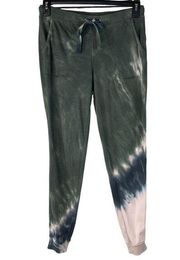 Green Tea Small Joggers Sweatpants Stretch Pockets Drawstring Waist Tie-Dye