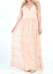 Maniju Cap Sleeve Lace Skirt V-Neck Maxi Dress Pink Size XXL NWT