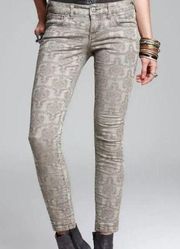 Free People Vintage Jacquard Crop Ankle Skinny Jeans Tan Size 27