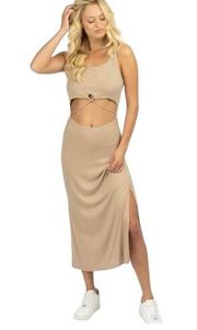 BodyCon Sleeveless Midi Dress with Cut Out Waist Neutral Size Large NWT