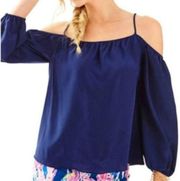 Lilly Pulitzer Candace Cold Shoulder Top Blouse Navy 100% Silk XS