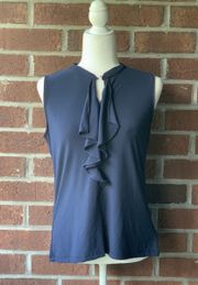 Navy Sleeveless Ruffle Blouse