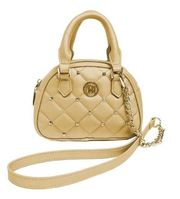 NWT Badgley Mischka Studio Metallic Gold Quilted Studded Dome Crossbody Bag.