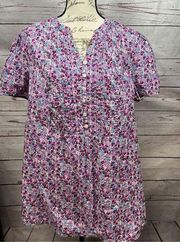 Women within 18/20 purple flowered pullover short sleeve blouse - 2530