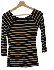 Carole Little Black & Brown Stripe Round Neck Long Sleeve Top S