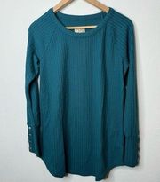 Chaser 🎀  Long Sleeve Waffle Knit Thermal Long Sleeve Top SIZE M MEDIUM In Blue